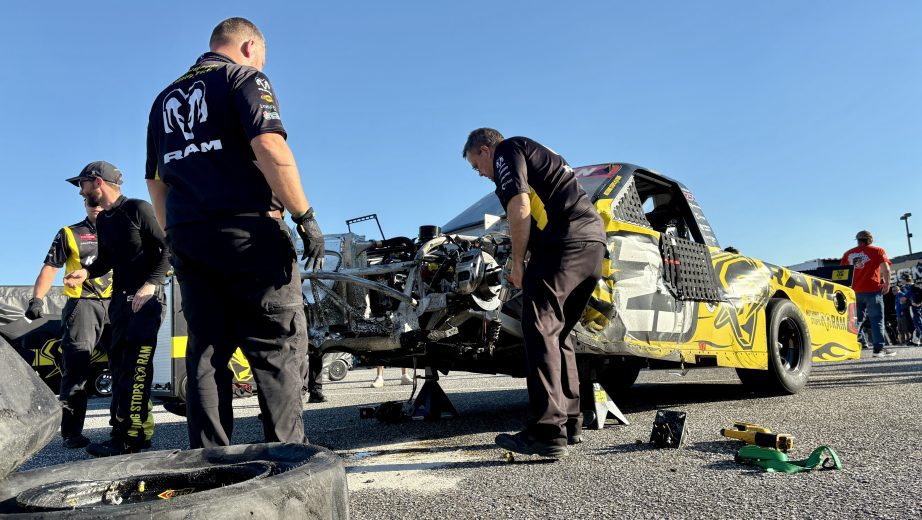 Damage to the truck of Tony Stewart at Talladega.