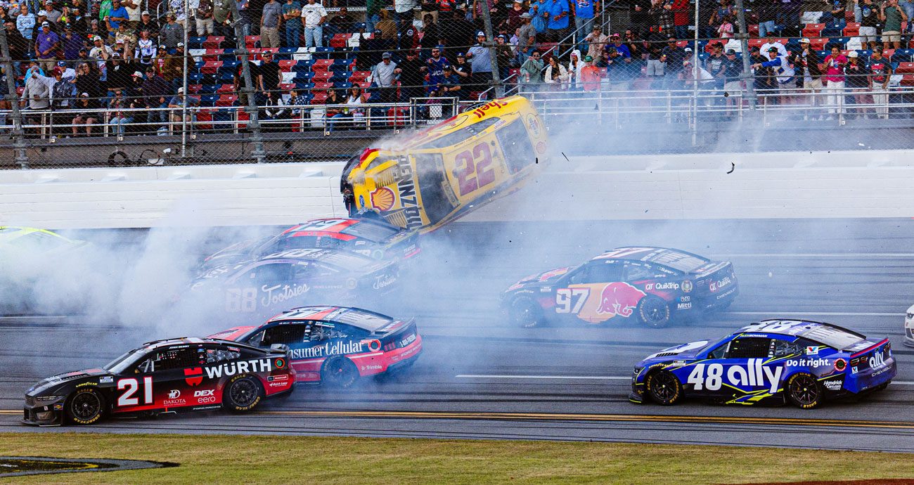 Joey Logano flips at Talladega.