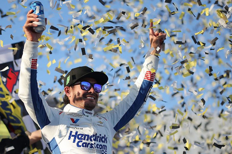 Kyle Larson celebrates.