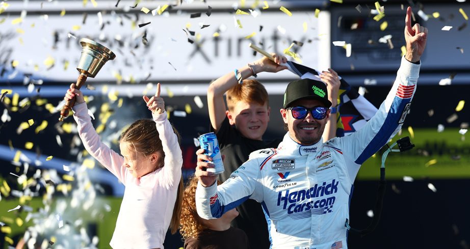Kyle Larson celebrates.