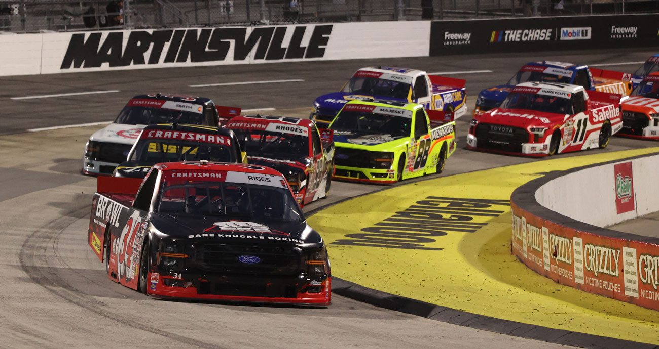 Layne Riggs leads a Truck Series race at Martinsville.