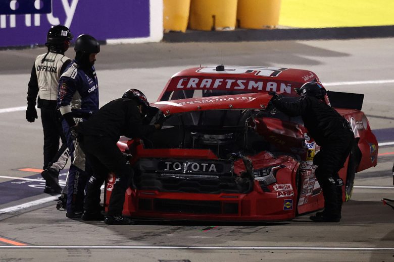 Justin S. Carroll's damaged truck pits.